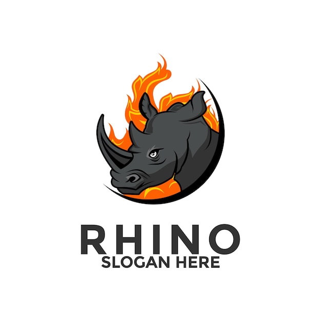 Rhino head and Flame Mascot logo icon Premium Rhinoceros brand identity emblem