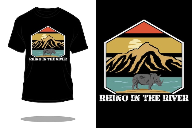 Rhino In The River 레트로 티셔츠 디자인