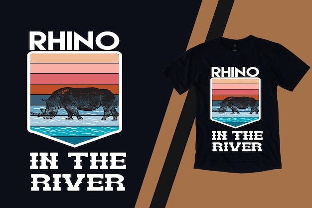 Rhino In The River 레트로 티셔츠 디자인