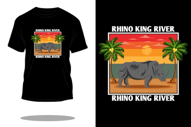 Rhino king river retro t shirt design