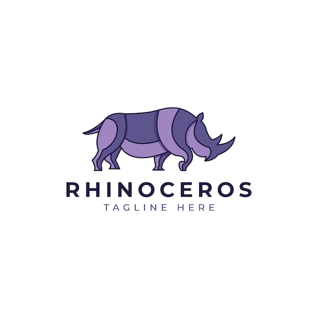 Rhino line art linear minimalistic logo outline rhinoceros flat style vettore premium