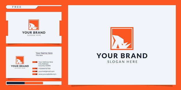 Rhino logo design template дизайн логотипа и визитная карточка