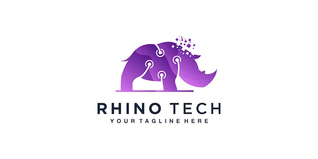 기술 개념이 있는 Rhino 로고 디자인 Premium Vector