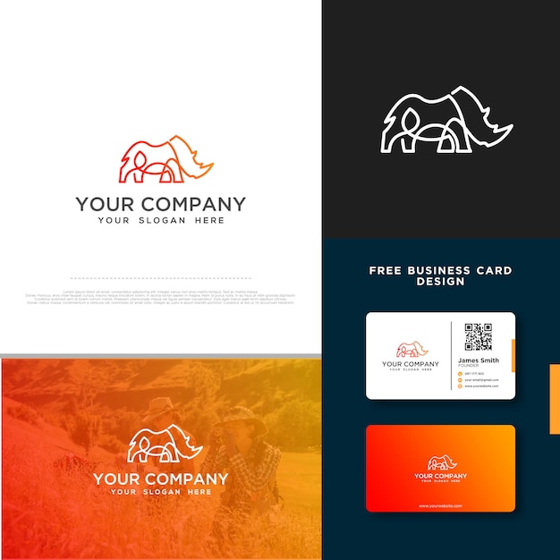 Vector rhino-logo met gratis visitekaartjeontwerp