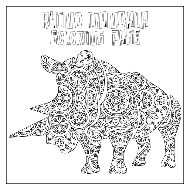 ベクトル 子供のためのrhino mandala coloring page