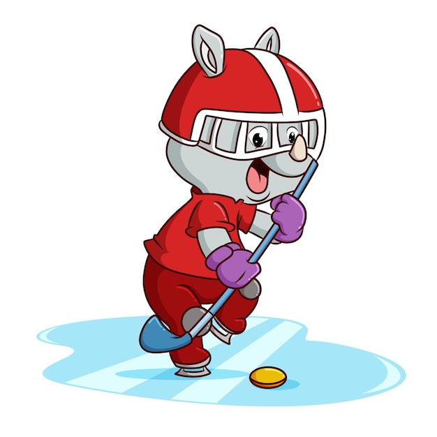 Vector the rhino playing the hockey ice skate of illustration