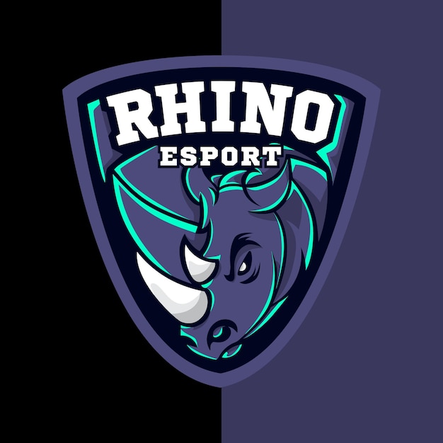 Rhino pro speler esport gaming mascotte logo sjabloon premium vector premium vector