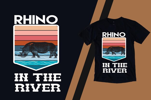 Rhino nel design retrò della maglietta del fiume