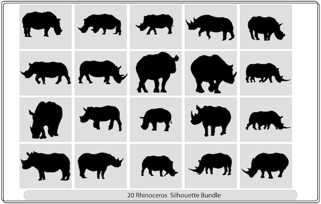 Rhino Silhouette - Vector Flat Design Illustration