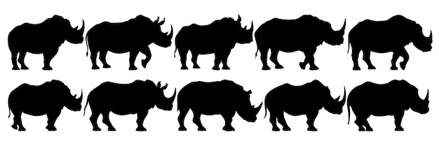 Rhino silhouetten instellen groot pak van vector silhouet ontwerp geïsoleerde witte achtergrond