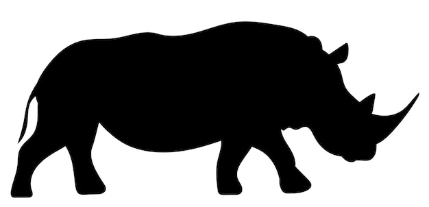 Черный силуэт носорога на белом фоне изолирован
