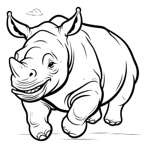 Rhinoceros Black and White Cartoon Illustration Vector