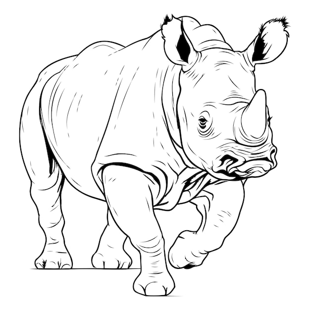 Rhinoceros black and white vector illustration isolated on white background