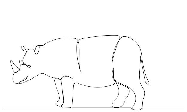 Rhinoceros drawing by one continuous line sketch, isolated, vector