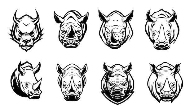 Vector rhinoceros head hand drawn sketch rhino portrait black engraving isolated on white background vector