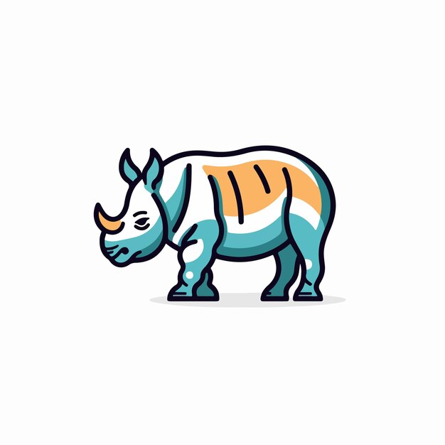 A rhinoceros illustration with a blue and orange stripes.