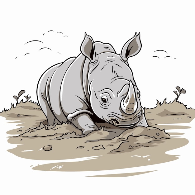 Vector rhinoceros in de modder vector illustratie klaar voor vinyl snijden