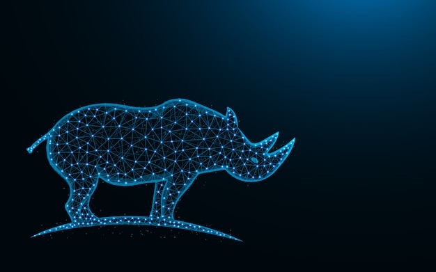 Носорог низкополигональная дизайн, млекопитающее животное абстрактное геометрическое изображение, зоопарк каркасной сетки многоугольной векторные иллюстрации из точек и линий