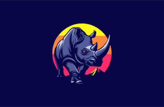 Rhinoceros op berg vector logo illustratie