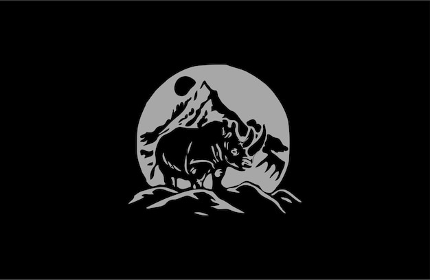 Rhinoceros op berg vector logo illustratie