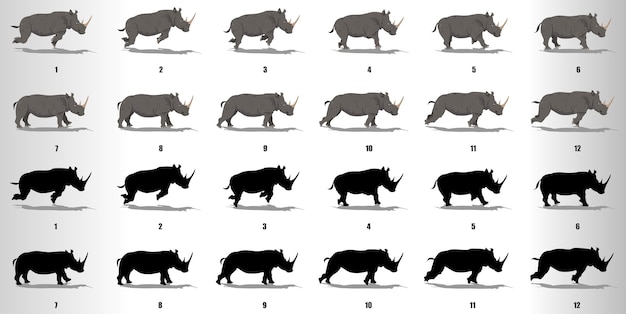 Premium Vector | Rhinoceros run cycle animation frames loop animation sequence sprite sheet Premium Vector | Rhinoceros run cycle animation frames loop animation sequence sprite sheet