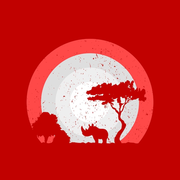 Rhinoceros silhouette artwork in red color for wall decoration