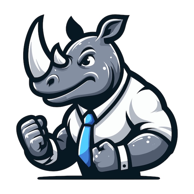 Носорог в костюме, костюм, талисман, дизайн, векторная иллюстрация, сильное спортивное мускульное тело, носорог