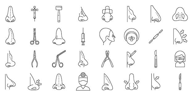 Vector rhinoplasty icons set outline vector human nose