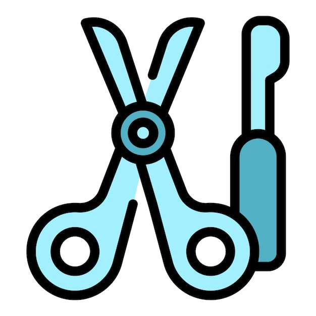Rhinoplasty scissors icon outline vector surgery face body anatomy color flat