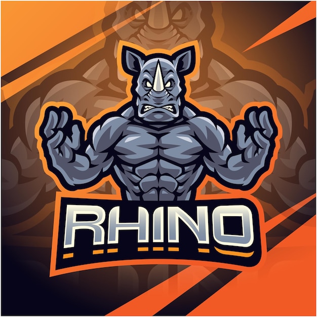 Design del logo della mascotte dell'esport del combattente di rinoceronte