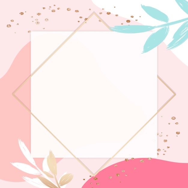 Rhombus gouden frame op een kleurrijke Memphis patroon achtergrond vector