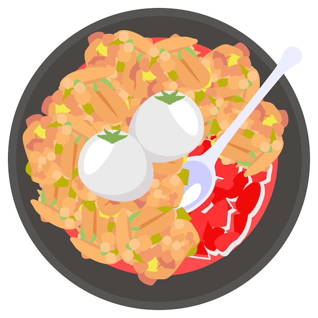 Vector rhubarb and strawberry crumble served with ice cream concept apple crisp with spoon vector design