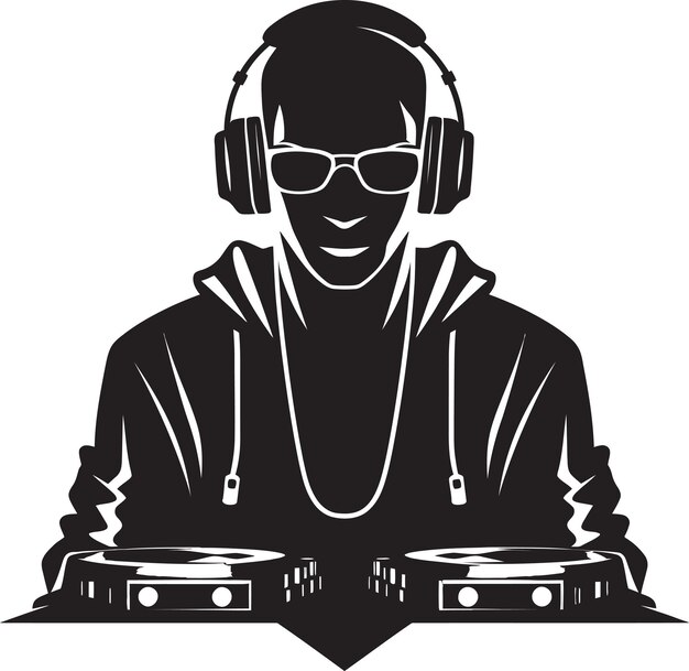 Rhythm reverie dj player вектор в черном brilliance urban beats cool dj man логотип черного вектора
