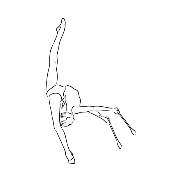 Vector rhythmic gymnastics competition vector minimalistic banner. girl, women with ribbon. sport event. gymnast dances. one continuous line drawing.