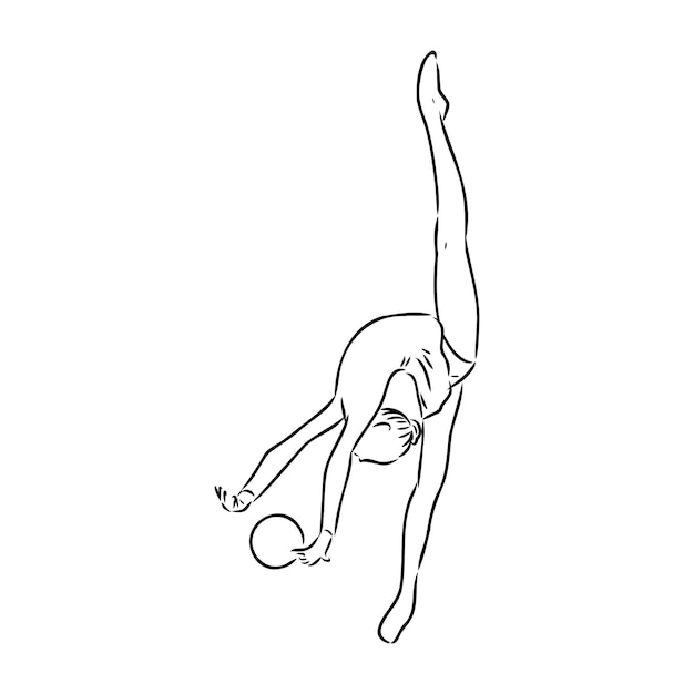 Vector rhythmic gymnastics vector sketch rhythmic gymnastics competition vector minimalistic banner. girl, women with ribbon. sport event. gymnast dances. one continuous line drawing.