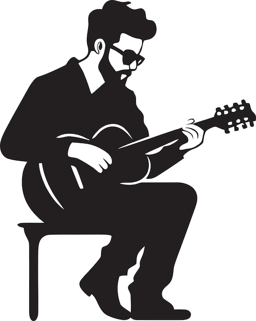 Vettore ritmic reverberation guitarist logo vector serenade serenity musician emblem design