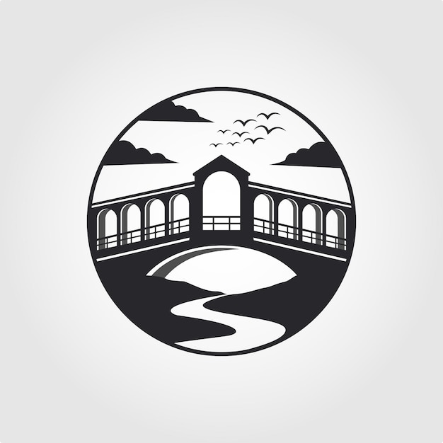 Vettore il ponte di rialto e il logo del fiume simbolo illustrazione vettoriale design design creativo del logo del ponte