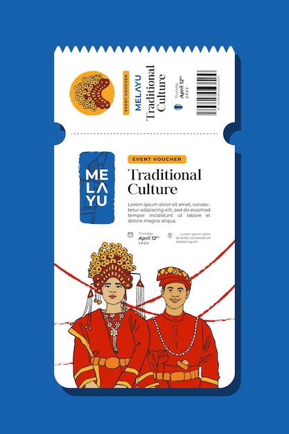 Riaunese traditional culture clothes hand drawn event voucher illustration for inspiration
