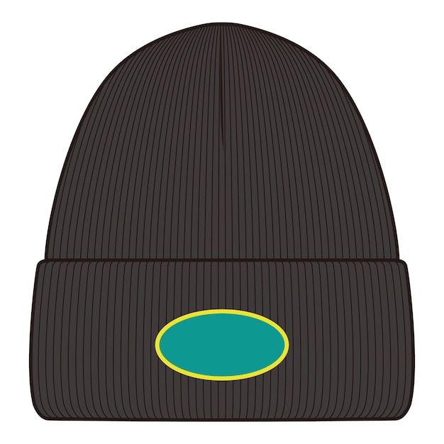 Ribbed brei beanie in donkere kleur met een heldere ovale patch voor branding of aanpassing