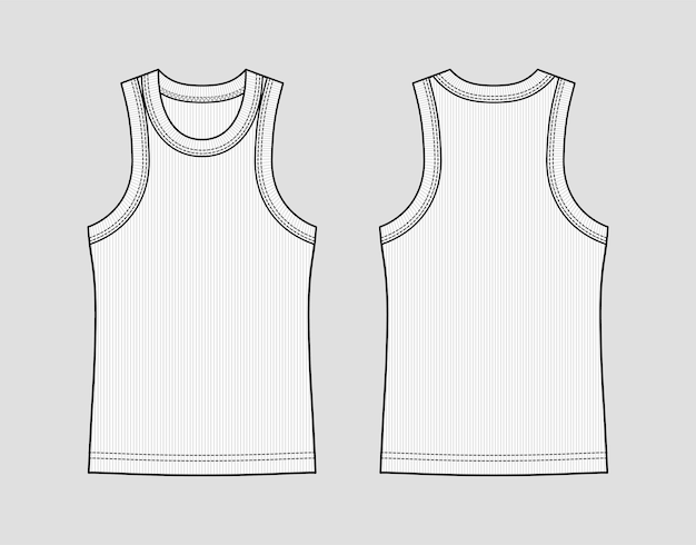 Vector ribbed tank top women's casual wear activewear tshirt fashion vector technical sketch