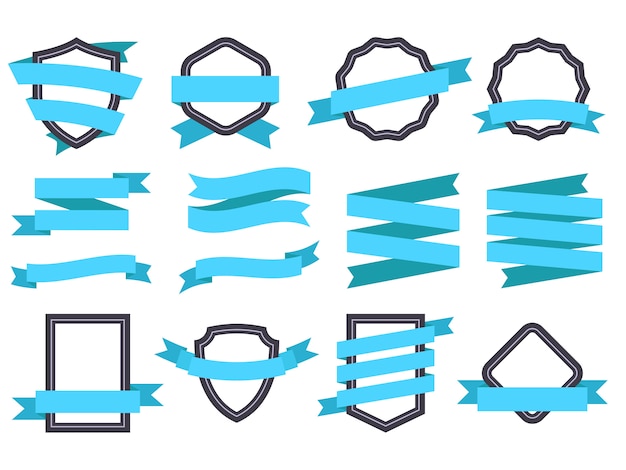 Vector ribbon banner. frames and ribbons blue flat isolated  set