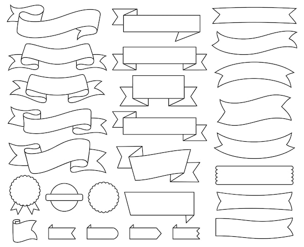 텍스트에 대 한 리본 배너 또는 리본 프레임 빈티지 리본 디자인 요소 벡터 클립 아트 세트 세트