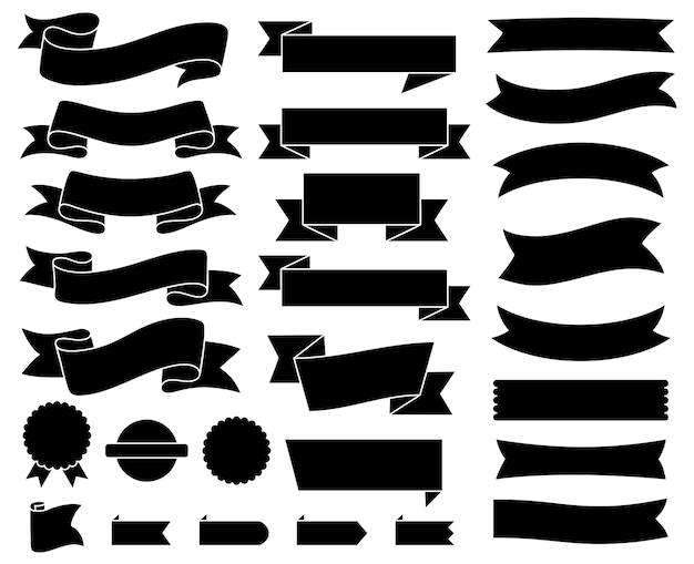텍스트에 대 한 리본 배너 또는 리본 프레임 빈티지 리본 디자인 요소 벡터 클립 아트 세트 세트
