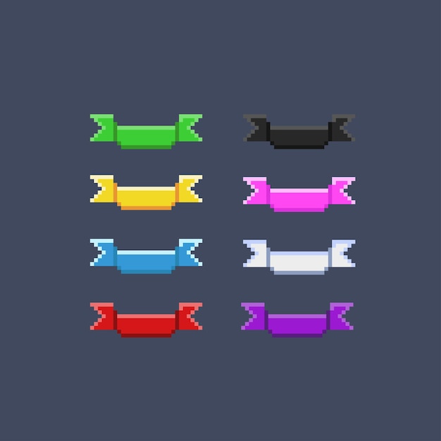 Vector ribbon banner set with different color in pixel art style