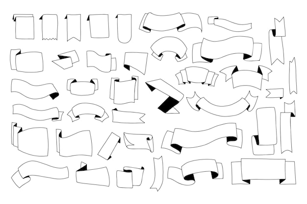리본 배너 낙서 컬렉션 곡선 레이블 리본의 격리된 벡터 손으로 그린