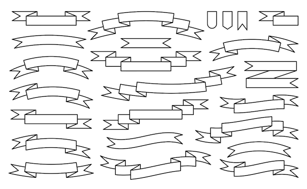 Vettore striscioni a nastro impostano lo stile della linea collezione di nastri semplici e moderni modello di nastro vuoto grafico vintage per intestazione di testo o decorazione del titolo cornice di vendita emblema distintivo elegante striscia vorticosa retrò