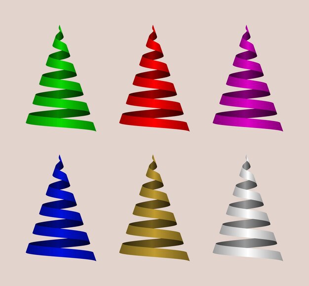 Vector ribbon christmas tree collection