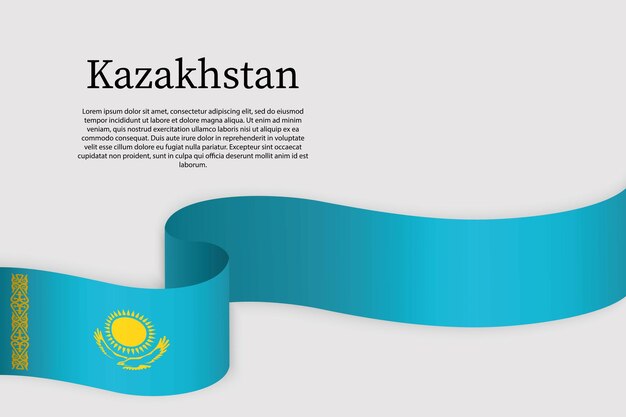 Вектор Флаг казахстана на ленте шаблон фона празднования