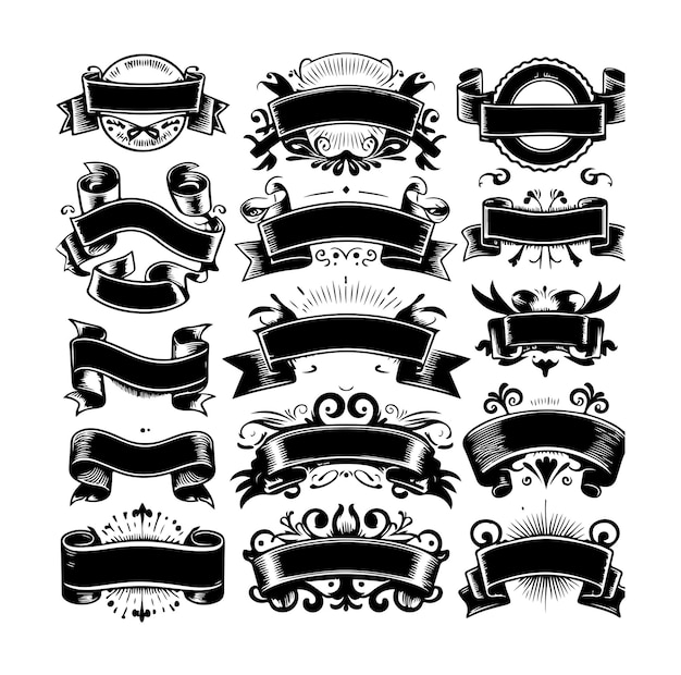 Vector ribbon monochrome set vector