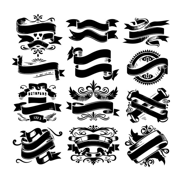 Ribbon monochrome set vector